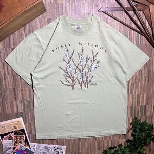 Vintage 90s Single Stitch Funny Cat Tee Mens XL Green Comedy Humor Willows Shirt